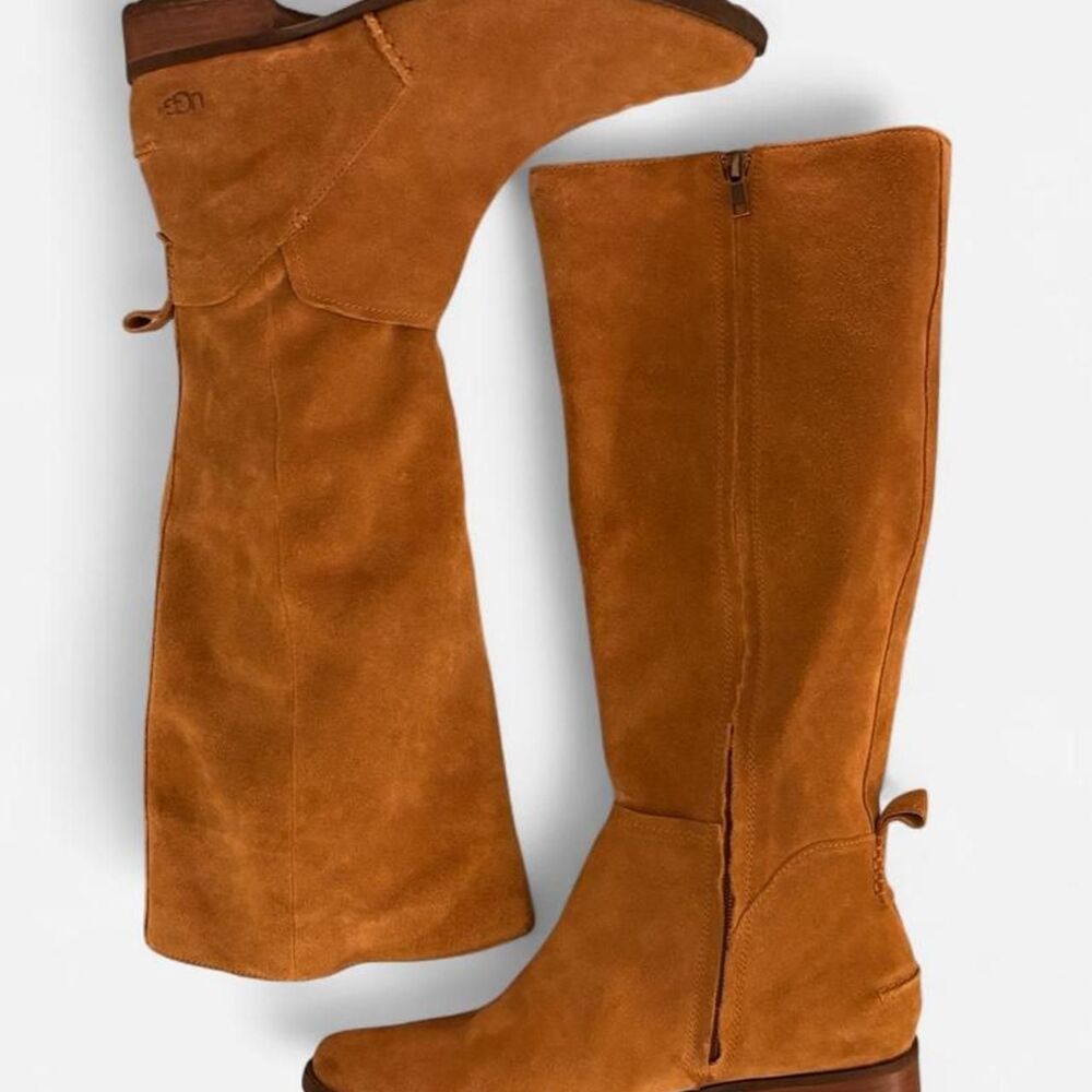 UGG Leigh Suede Riding Boots in Chestnut Women Size 9